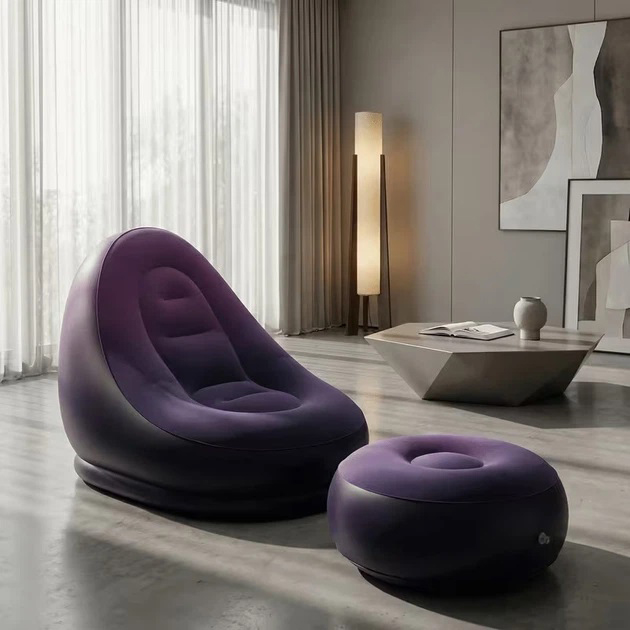Надувное кресло с пуфом для отдыха AIR SOFA велюровое Purple - Зображення 4