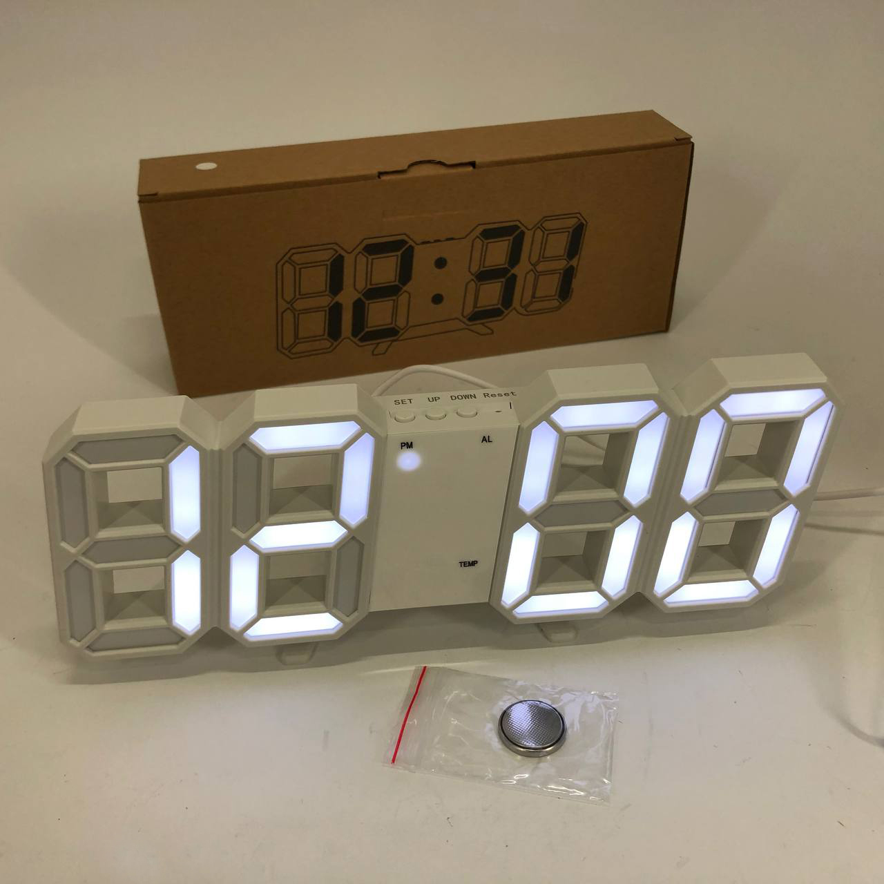 Годинник настільний LY-1089 з білим підсвічуванням LED білий, Годинник електронний світиться, Електронний годинник VST - Зображення 6