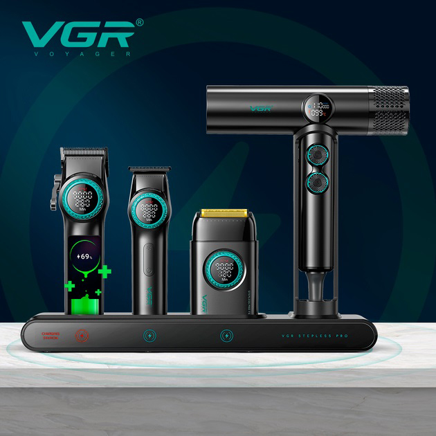 Набір VGR STEPLERSS RPO 4 IN 1 BLACK, триммер, машинка для стрижки, електробритва, фен - Зображення 3
