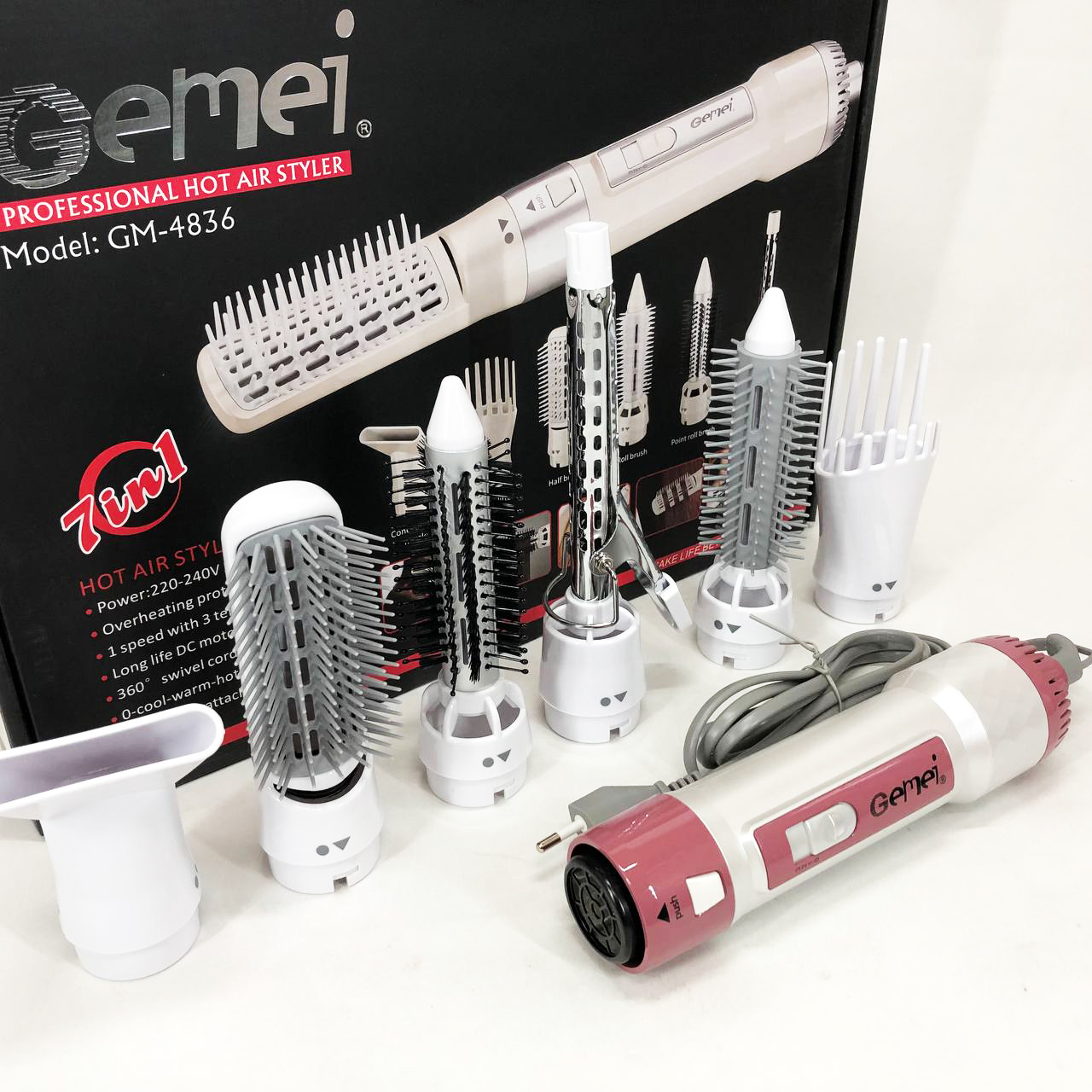 Фен для волосся стайлер з насадками Gemei GM-4836 7 в 1, Фен-стайлер з різними насадками - Зображення 5