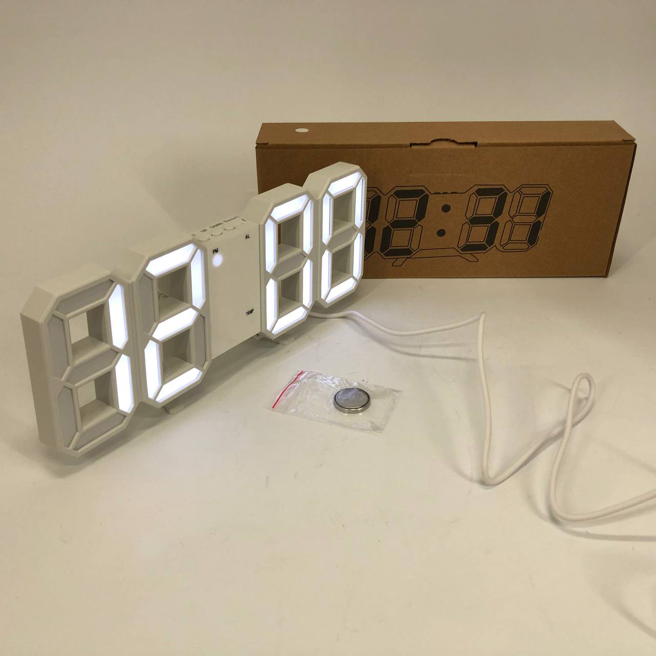 Годинник настільний LY-1089 з білим підсвічуванням LED білий, Годинник електронний світиться, Електронний годинник VST - Зображення 4