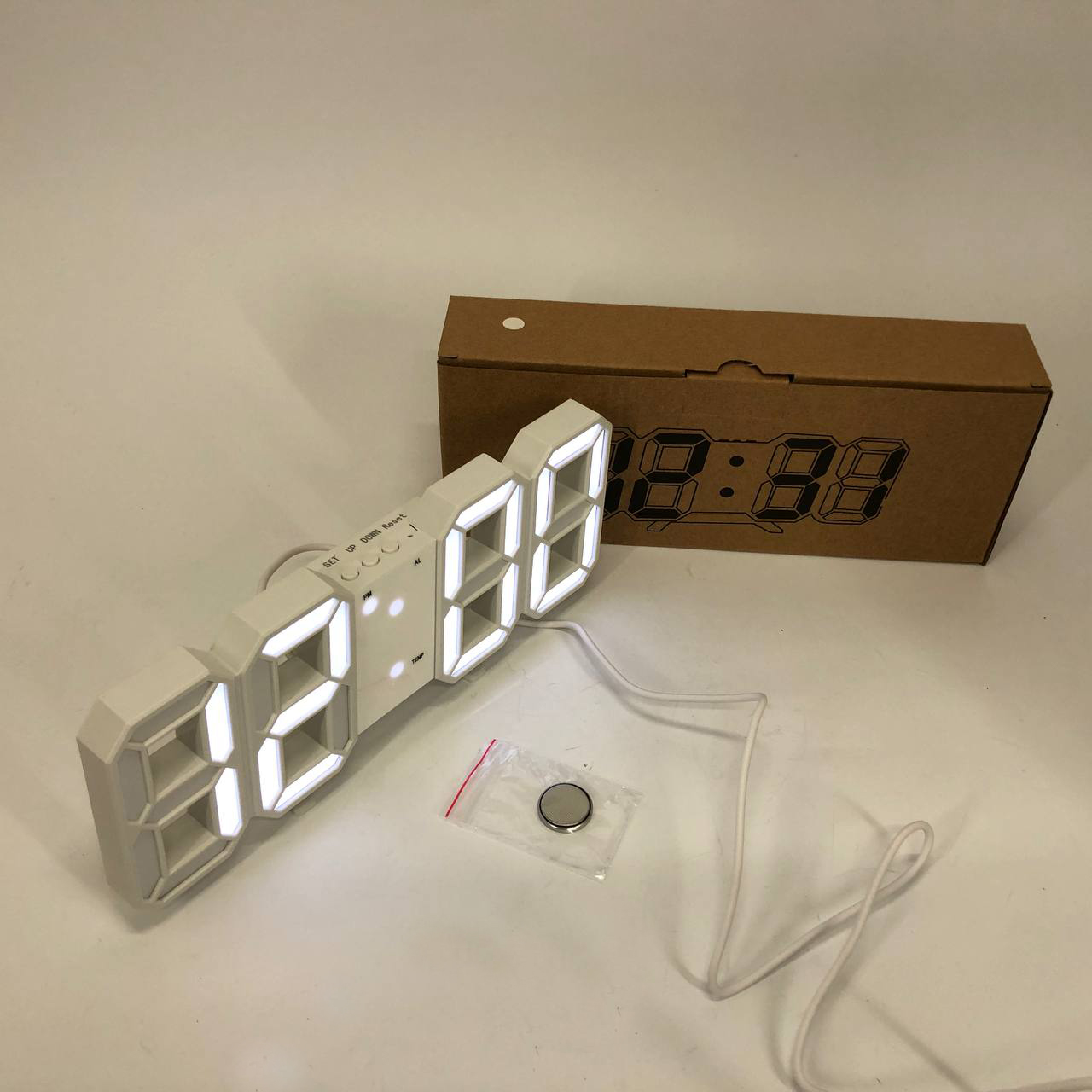 Годинник настільний LY-1089 з білим підсвічуванням LED білий, Годинник електронний світиться, Електронний годинник VST - Зображення 3