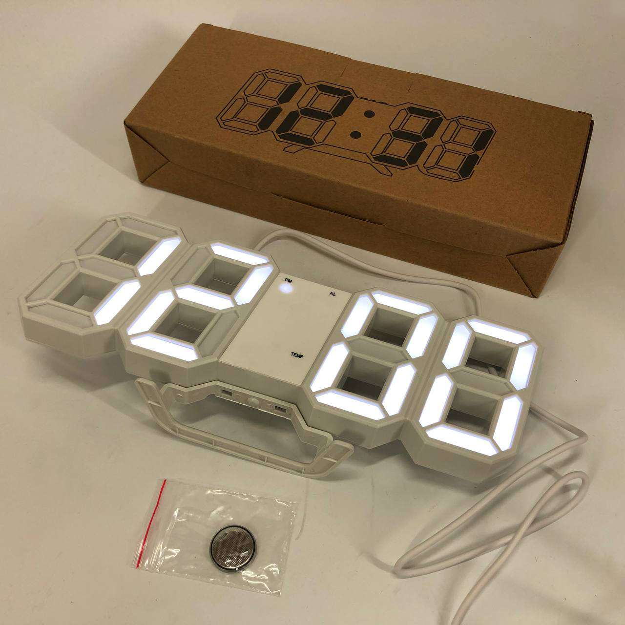 Годинник настільний LY-1089 з білим підсвічуванням LED білий, Годинник електронний світиться, Електронний годинник VST - Зображення 2