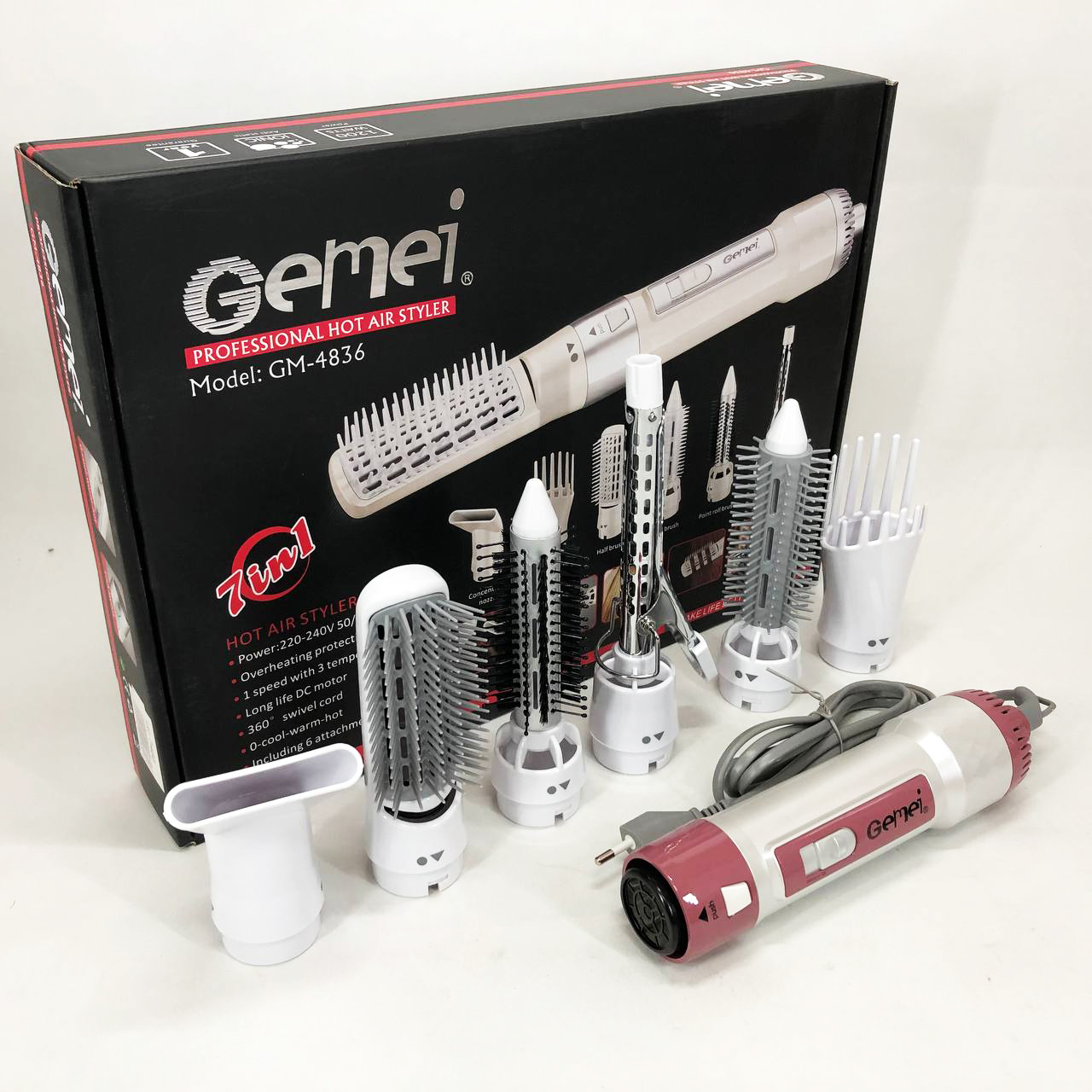 Фен для волосся стайлер з насадками Gemei GM-4836 7 в 1, Фен-стайлер з різними насадками - Зображення 4
