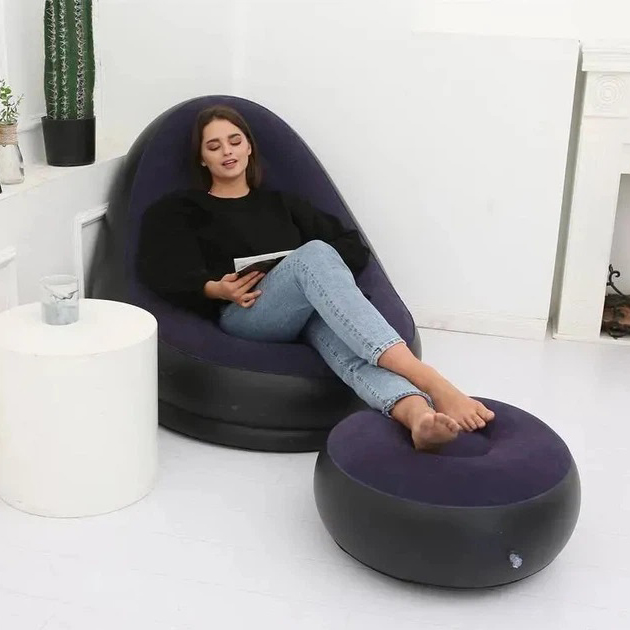 Надувное кресло с пуфом для отдыха AIR SOFA велюровое Purple - Зображення 3