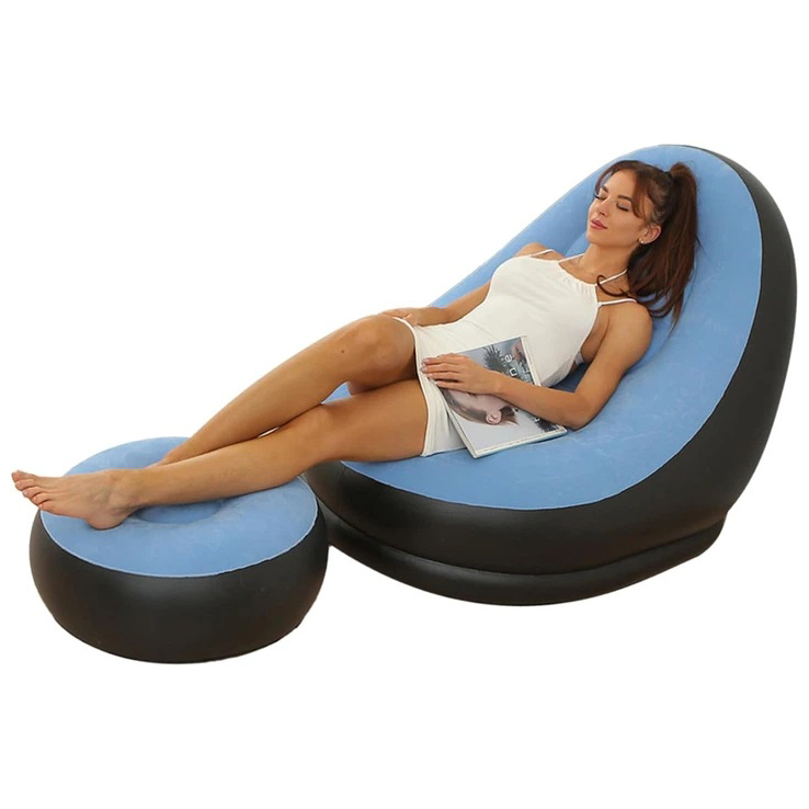 Надувное кресло с пуфом для отдыха AIR SOFA велюровое Blue - Зображення 4