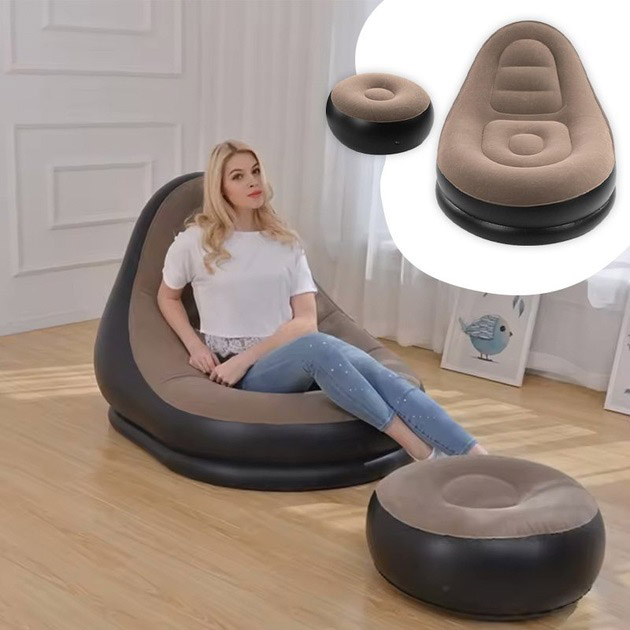 Надувне крісло з пуфом для відпочинку AIR SOFA велюрове Brown - Зображення 6