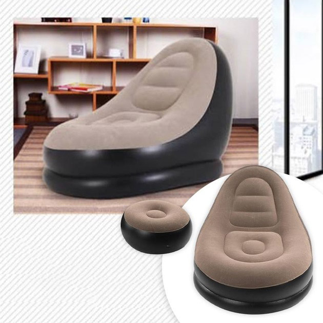 Надувне крісло з пуфом для відпочинку AIR SOFA велюрове Brown - Зображення 4