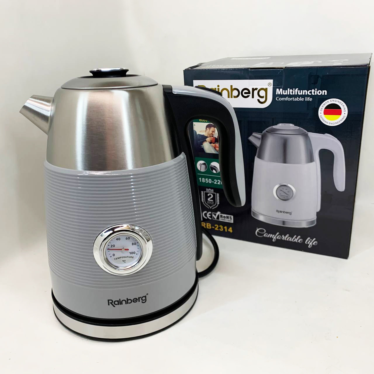 Чайник електричний із датчиком температури Rainberg RB-2314 2200Вт 1.7л Gray - Зображення 5