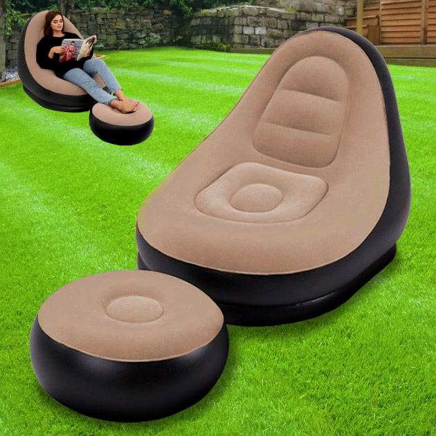Надувне крісло з пуфом для відпочинку AIR SOFA велюрове Brown - Зображення 3