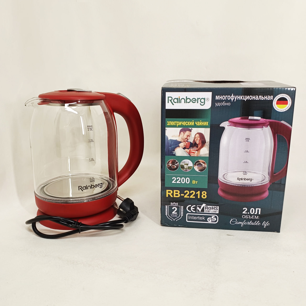 Електрочайник Rainberg RB-2218 3200 Вт 2л Red - Зображення 4