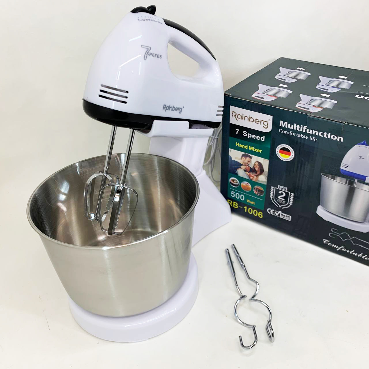 Стаціонарний електричний міксер із чашею Rainberg RB-1006 500W з насадками для замішування тіста Black - Зображення 4