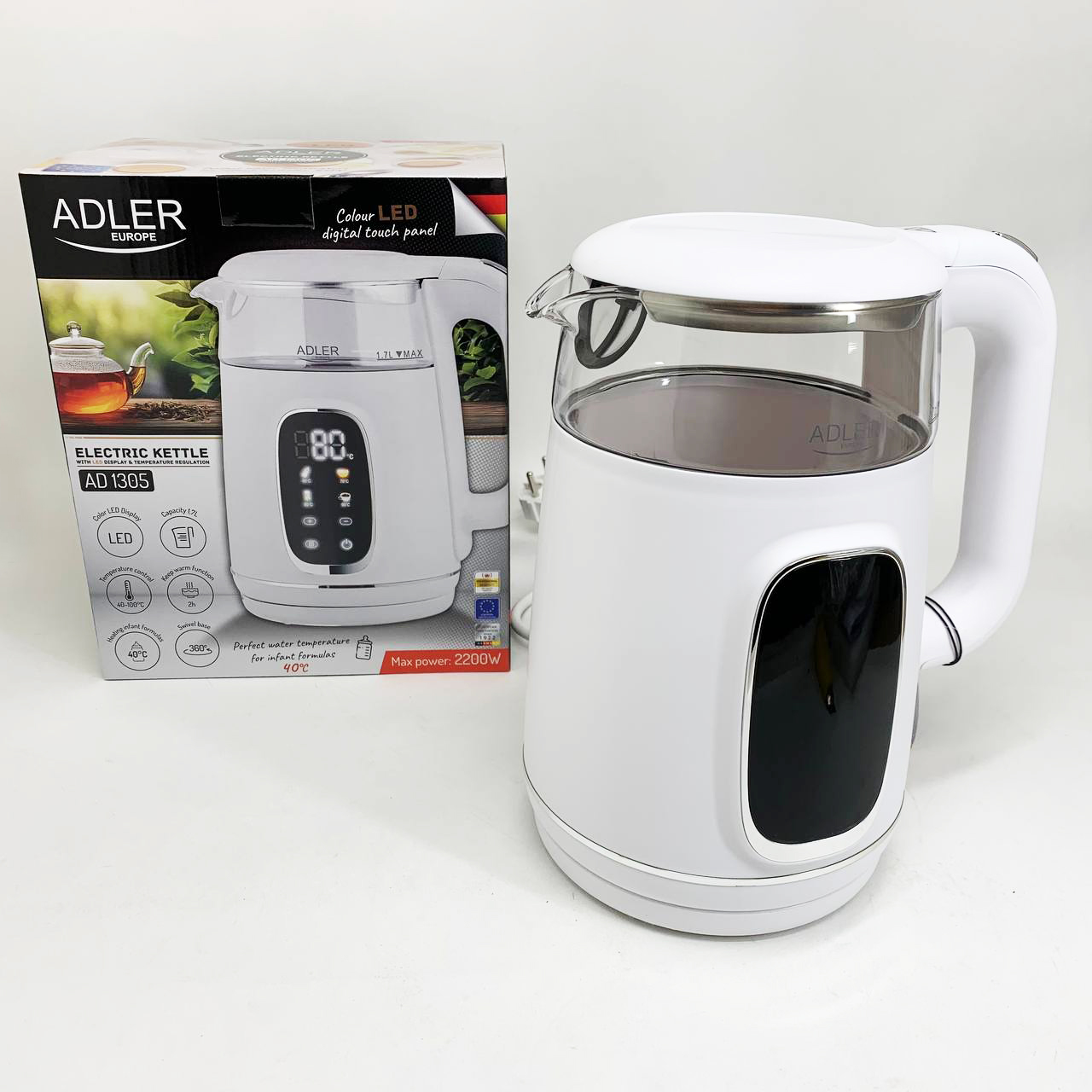 Чайник електричний Adler AD 1305 1.7Л 2200Вт White Silver - Зображення 5