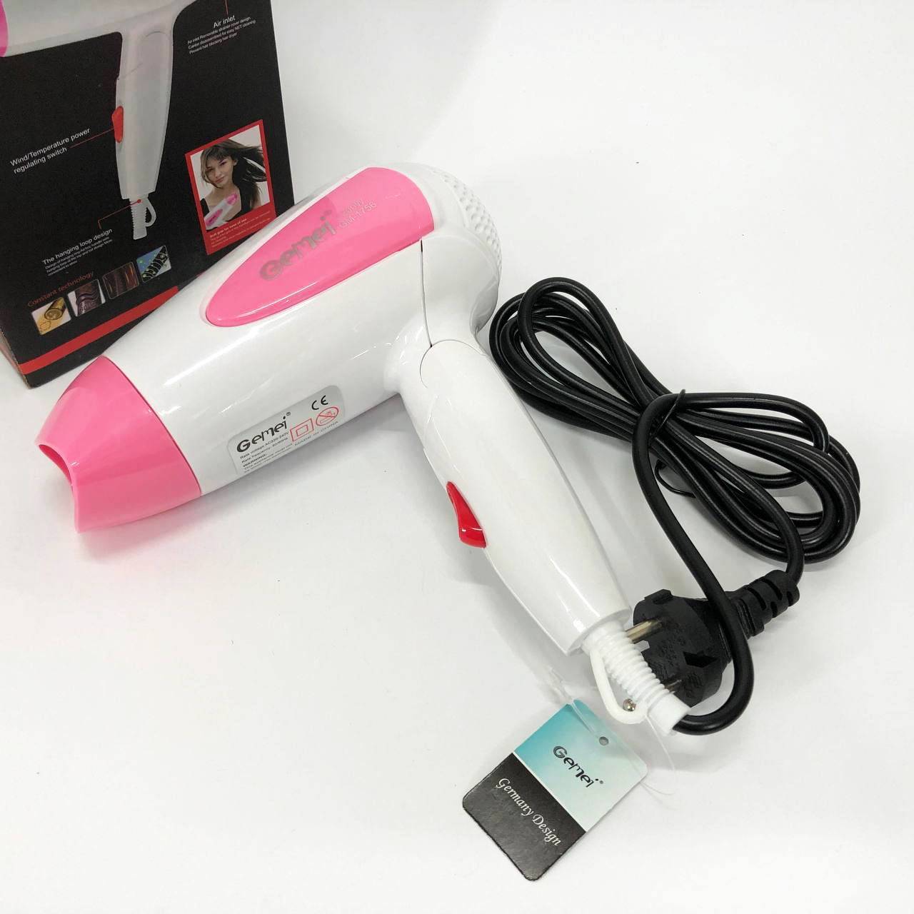 Фен для волосся складаний дорожній Gemei GM-1756 1200 Вт, Домашній фен для укладання Pink - Зображення 4
