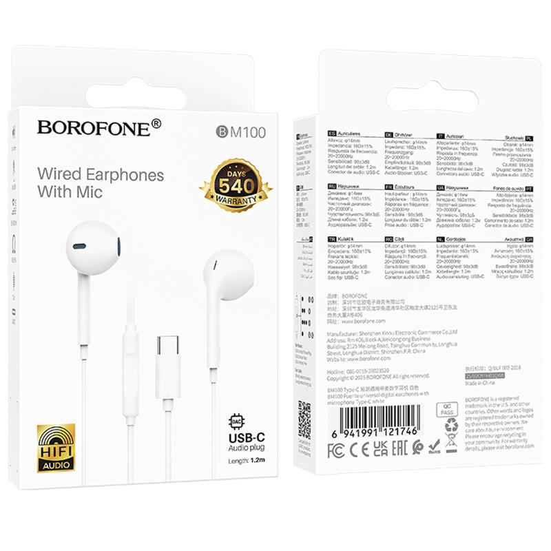 Навушники Borofone BM100 Fuente universal with microphone (Type-C/1.2m) - Зображення 4