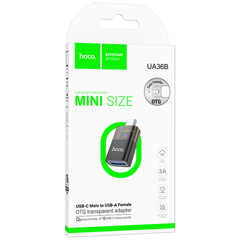 Перехідник Hoco UA36B OTG Type-C male to USB female transparent - Зображення 2