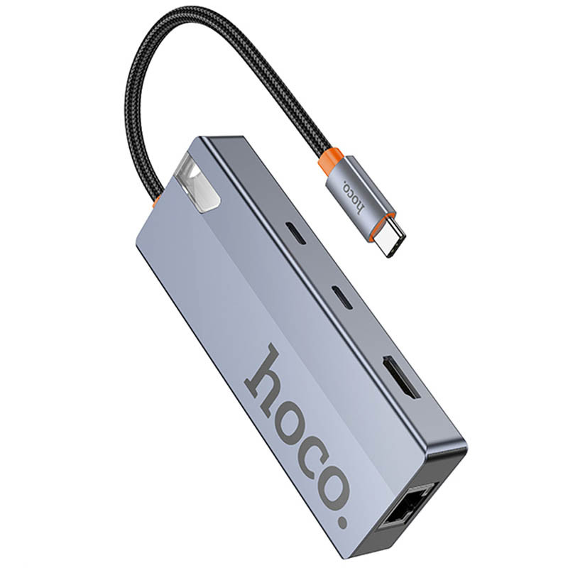 Перехідник HUB Hoco HB52 Wow 8in1 (Type-C to HDTV+RJ45+SD/TF+PD+Type-C3.0+2xUSB3.0) - Зображення 2