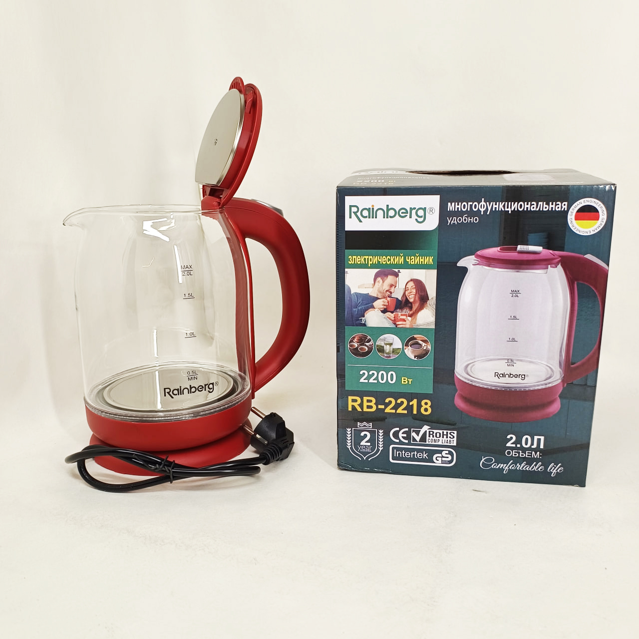 Електрочайник Rainberg RB-2218 3200 Вт 2л Red - Зображення 5