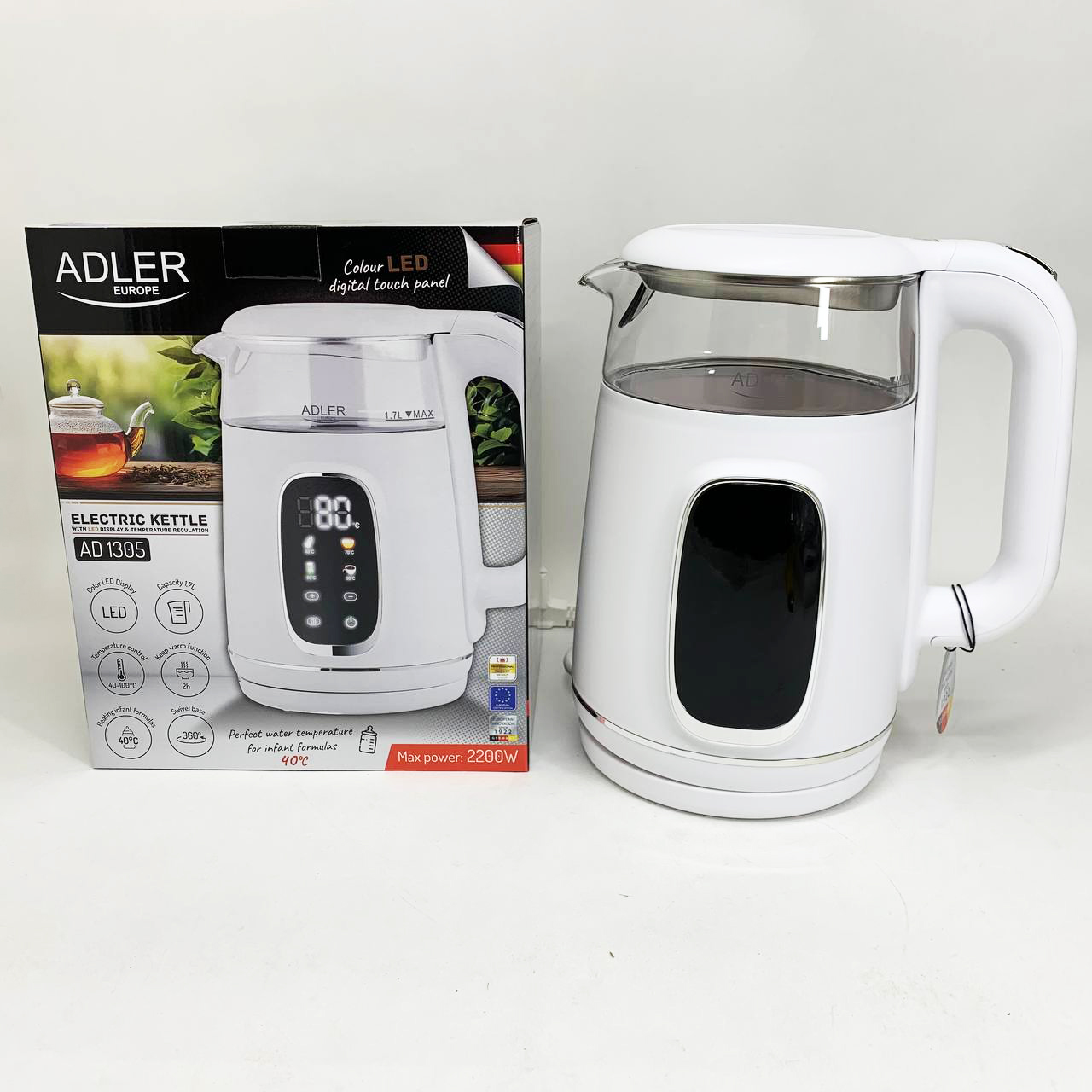 Чайник електричний Adler AD 1305 1.7Л 2200Вт White Silver - Зображення 6