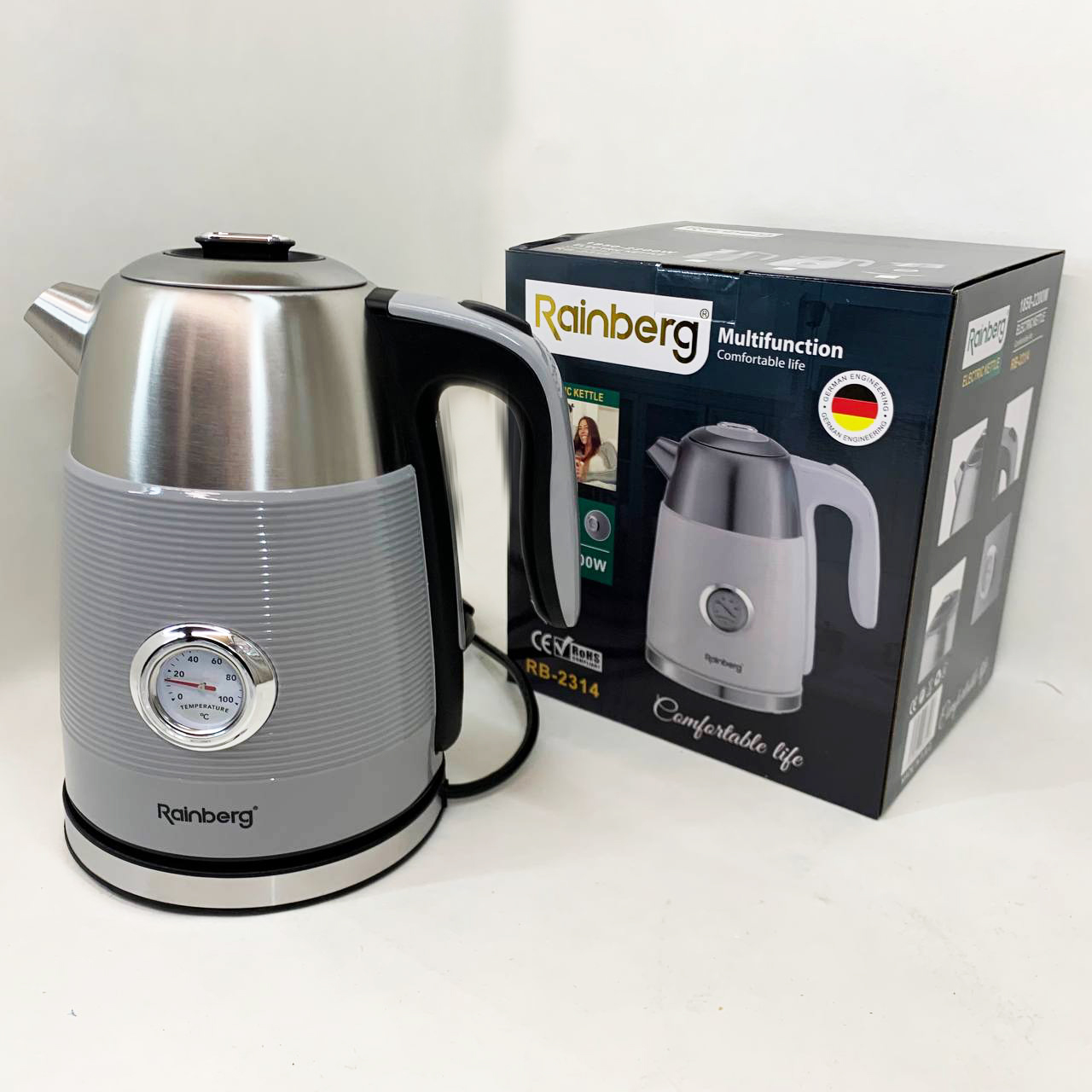 Чайник електричний із датчиком температури Rainberg RB-2314 2200Вт 1.7л Gray - Зображення 4