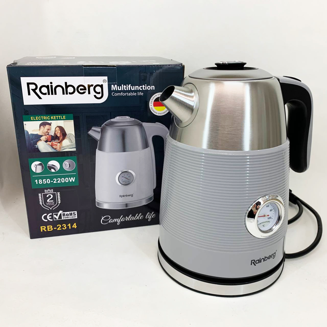 Чайник електричний із датчиком температури Rainberg RB-2314 2200Вт 1.7л Gray - Зображення 6