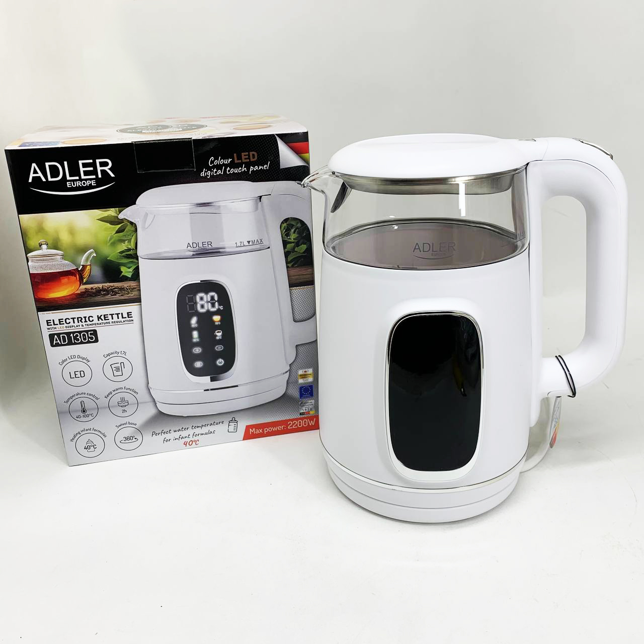 Чайник електричний Adler AD 1305 1.7Л 2200Вт White Silver - Зображення 3