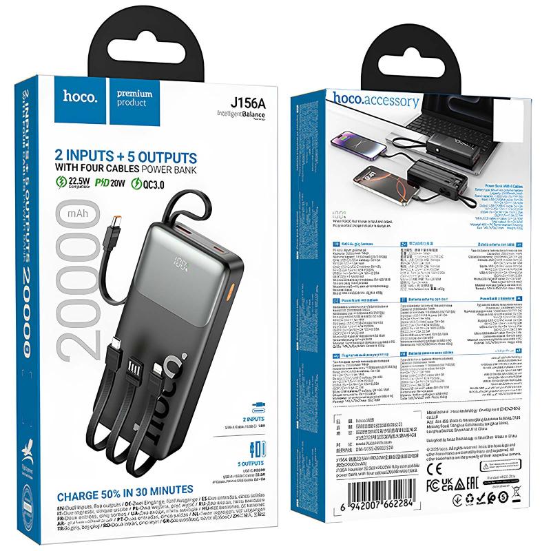 Повербанк Power Bank Hoco J156A Founder 22.5W+PD20W with 4 cables 20000 mAh - Зображення 2