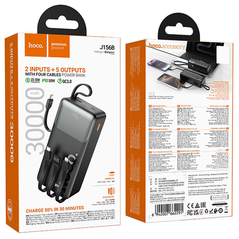 Повербанк Power Bank Hoco J156B Founder 22.5W+PD20W with four cables 30000 mAh - Зображення 2