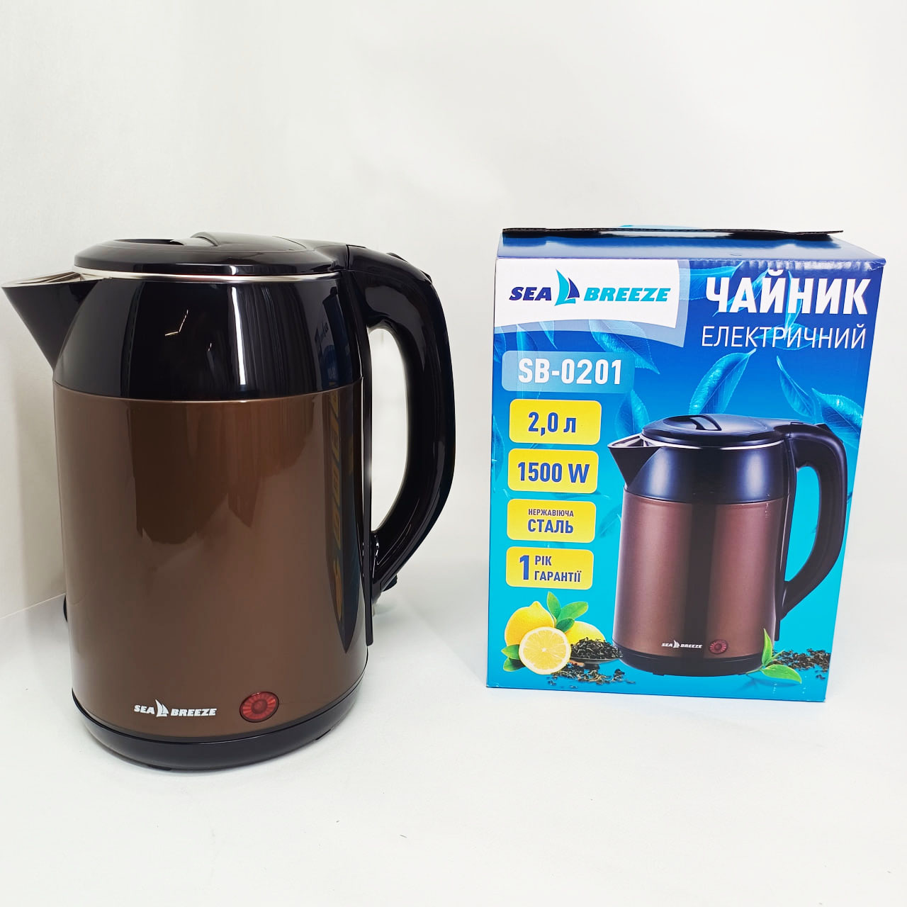 Електрочайник-термос металевий SeaBreeze SB-0201, стильний електричний чайник, безшумний чайник - Зображення 4