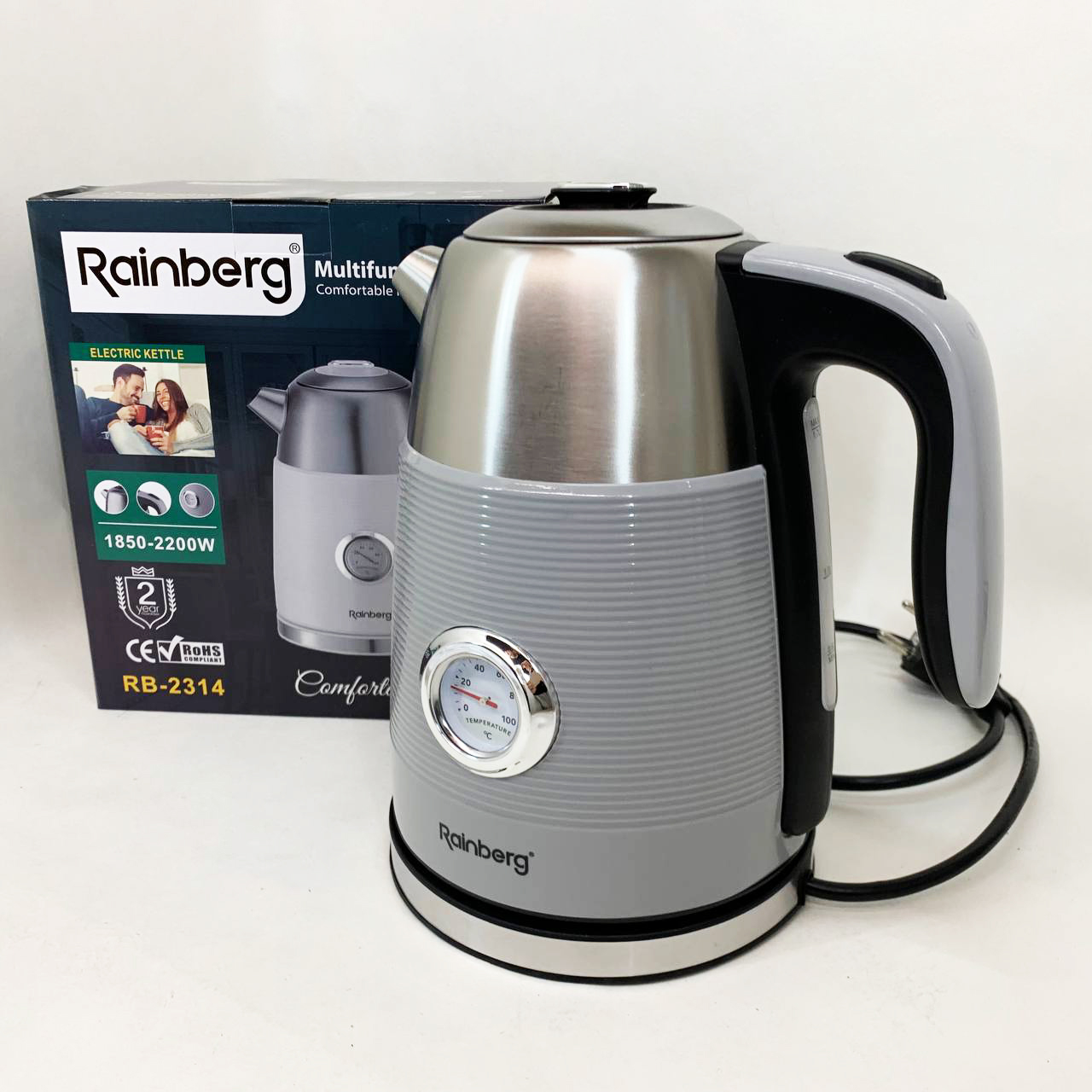 Чайник електричний із датчиком температури Rainberg RB-2314 2200Вт 1.7л Gray - Зображення 3