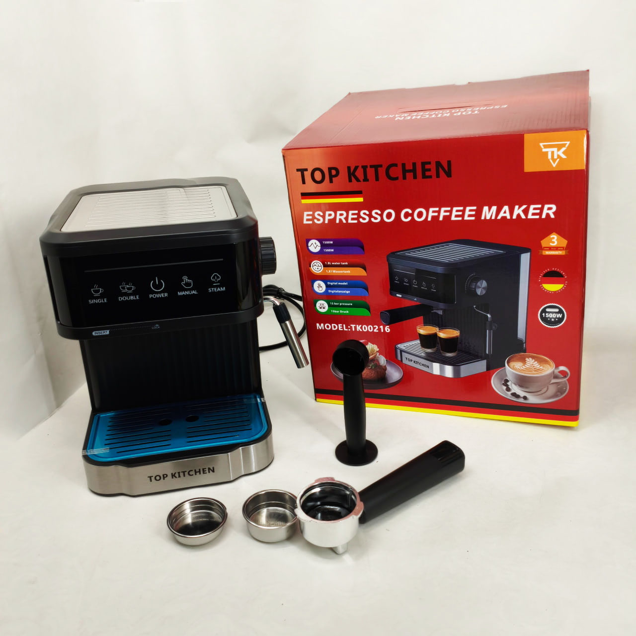 Кавоварка еспресо Top Kitchen TK00216 1500Вт 15 бар 1.8л з капучинатором, підігрівом чашок - Зображення 2