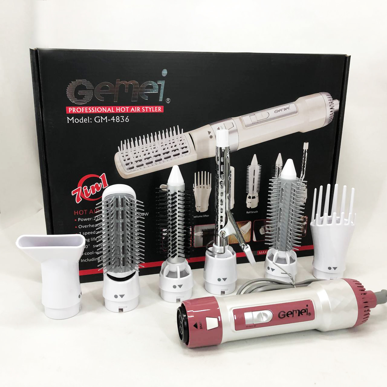 Фен для волосся стайлер з насадками Gemei GM-4836 7 в 1, Фен-стайлер з різними насадками - Зображення 6