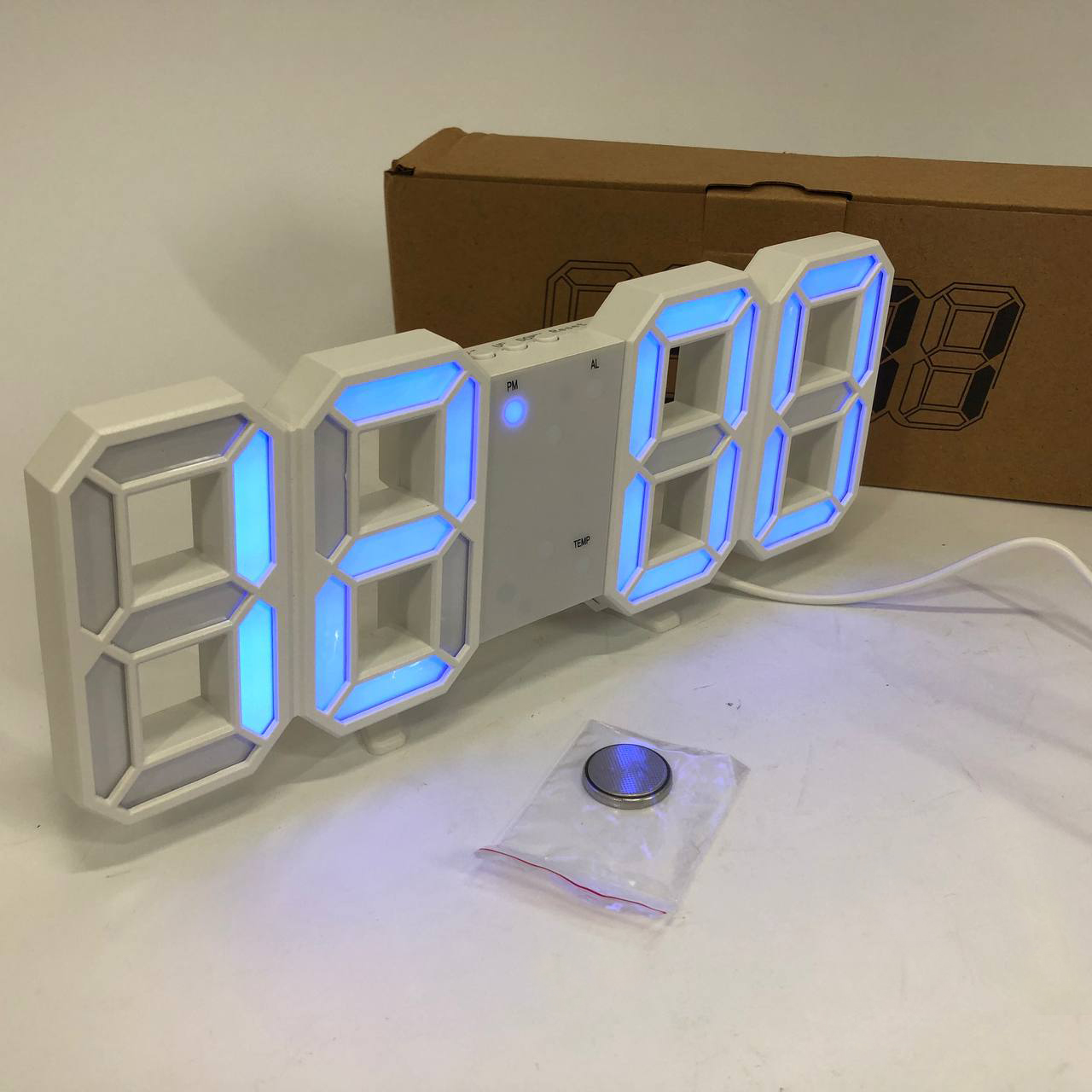 Годинник настільний LY-1089 з білим підсвічуванням LED синій, Годинник настільний професійний електронний - Зображення 5