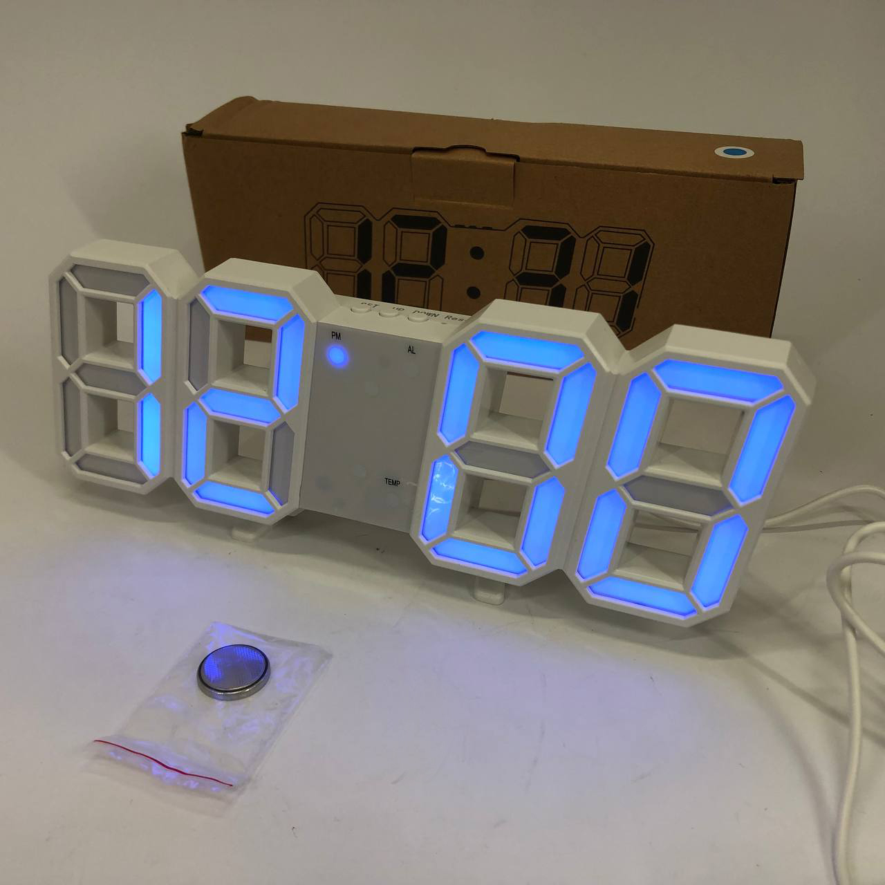 Годинник настільний LY-1089 з білим підсвічуванням LED синій, Годинник настільний професійний електронний - Зображення 3