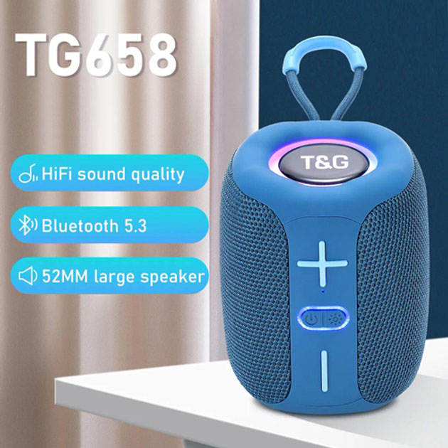 Портативна Bluetooth колонка TG658 8W з RGB підсвічуванням, акумуляторна переносна колонка. Колір: синій - Зображення 3