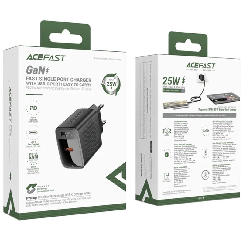 Мережевий зарядний пристрій Acefast A104 GaN PD25W (1USB-C) - Зображення 4