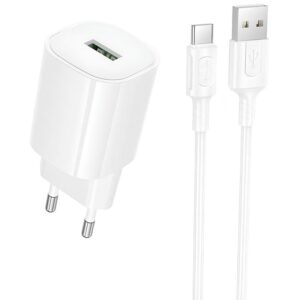 Мережевий зарядний пристрій Borofone BA102A Pudding QC3.0 (1USB-A) + кабель USB to Type-C