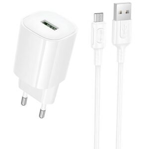 Мережевий зарядний пристрій Borofone BA102A Pudding QC3.0 (1USB-A) + кабель USB to MicroUSB