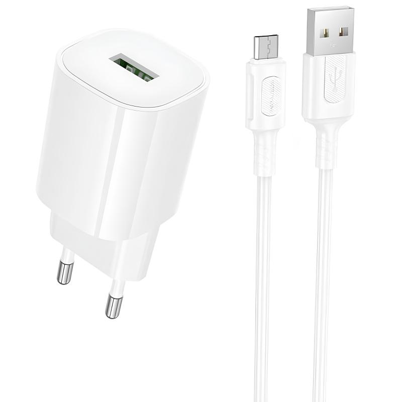 Мережевий зарядний пристрій Borofone BA102A Pudding QC3.0 (1USB-A) + кабель USB to MicroUSB
