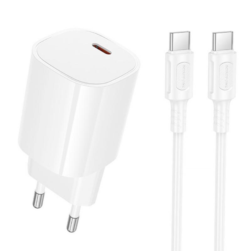 Мережевий зарядний пристрій Borofone BA103A Pudding PD20W (1USB-C) + кабель Type-C to Type-C