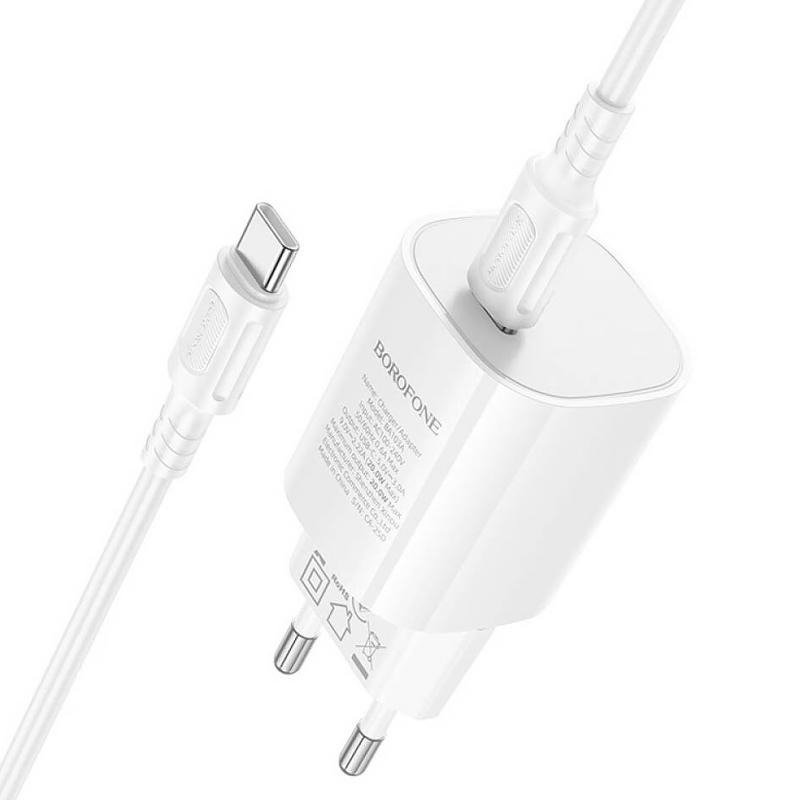 Мережевий зарядний пристрій Borofone BA103A Pudding PD20W (1USB-C) + кабель Type-C to Type-C - Зображення 2