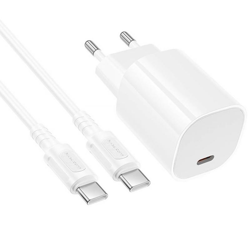 Мережевий зарядний пристрій Borofone BA103A Pudding PD20W (1USB-C) + кабель Type-C to Type-C - Зображення 3