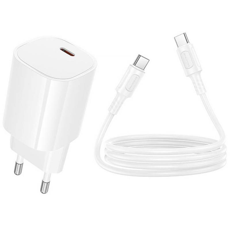 Мережевий зарядний пристрій Borofone BA103A Pudding PD20W (1USB-C) + кабель Type-C to Type-C - Зображення 5