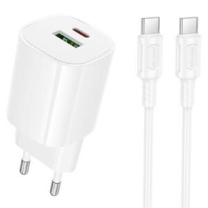 Мережевий зарядний пристрій Borofone BA104A Pudding PD20W+QC3.0 (1USB-A/1C) + кабель Type-C to Type-C