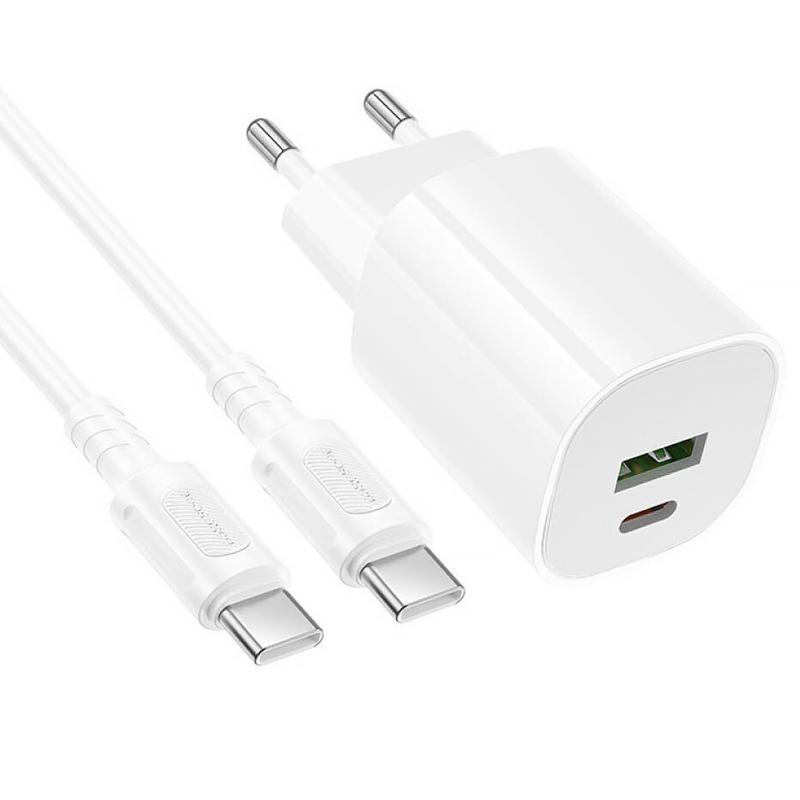 Мережевий зарядний пристрій Borofone BA104A Pudding PD20W+QC3.0 (1USB-A/1C) + кабель Type-C to Type-C - Зображення 4