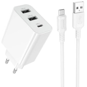 Мережевий зарядний пристрій Borofone BA105A Stellar 15W (2USB-A/1C) + кабель USB to MicroUSB