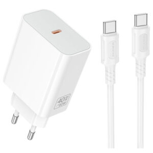 Мережевий зарядний пристрій Borofone BA109A Star PD40W (1USB-C) + кабель Type-C to Type-C