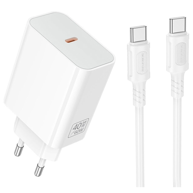 Мережевий зарядний пристрій Borofone BA109A Star PD40W (1USB-C) + кабель Type-C to Type-C