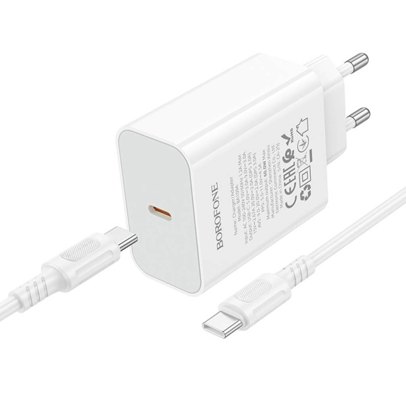 Мережевий зарядний пристрій Borofone BA109A Star PD40W (1USB-C) + кабель Type-C to Type-C - Зображення 3