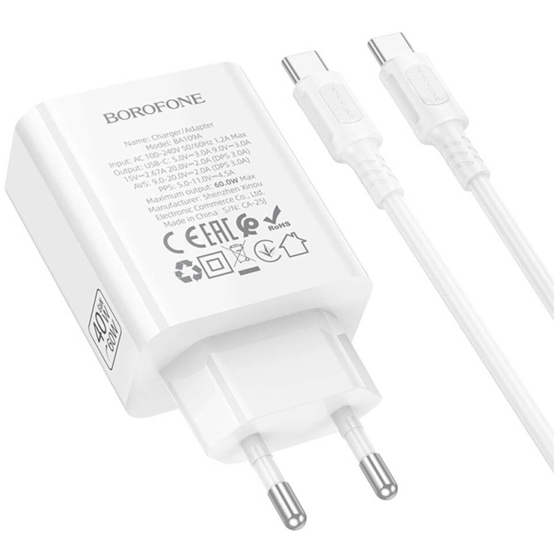 Мережевий зарядний пристрій Borofone BA109A Star PD40W (1USB-C) + кабель Type-C to Type-C - Зображення 6